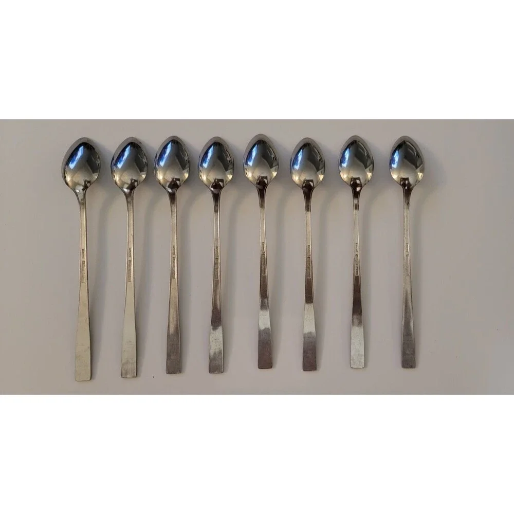 Set of 8 VTG National Stainless Laureen Rose Iced Teaspoons Stainless 7 3/8